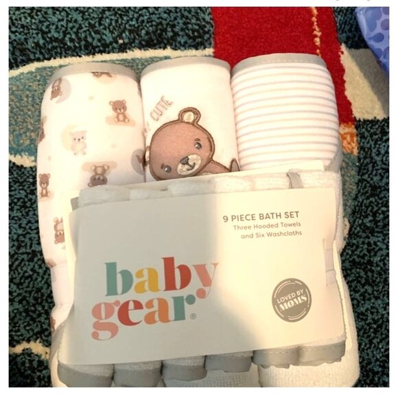 Baby Gear 9 Piece Bath Set With 3 Hooded Towels & 6 Washcloths For Newborns & In - Picture 1 of 2